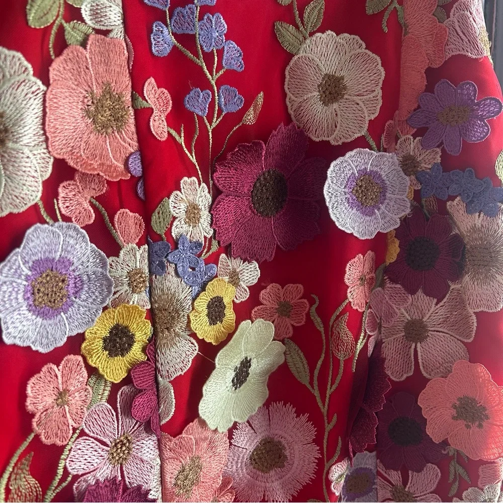 Endless Rose Floral Embroidered Flower Embellished Strapless Red Mini Dress S
